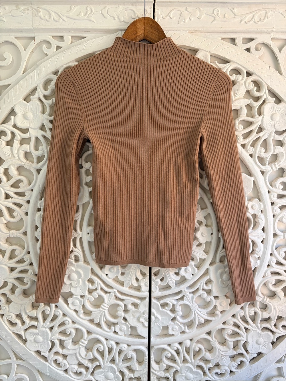 Babaton Amer Sculpt Knit Mockneck Sweater Taupe Brown XS Aritzia